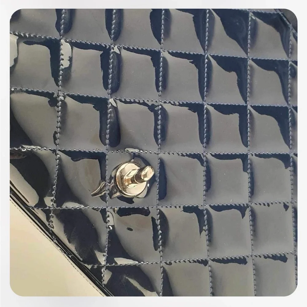 Chanel Navy Quilted Patent Leather Jumbo Maxi Bag - Picture 10 of 13